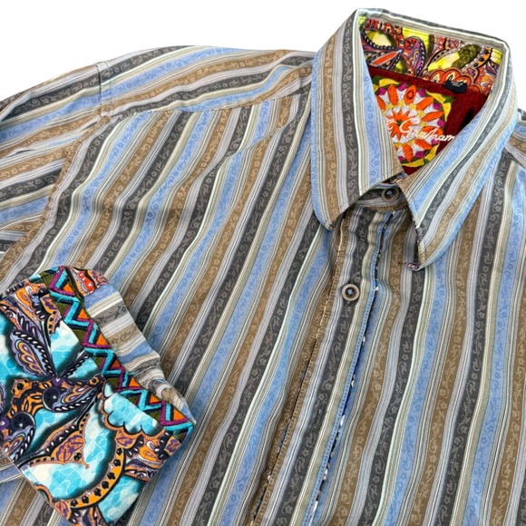 Robert Graham Other - Robert Graham Mens XL Blue Brown Striped Floral Long Sleeve Button Down Shirt